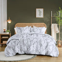 Aria - Full/Queen Floral Print Revesible Comforter Set - Gray