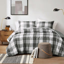 Jonah - Full/Queen Plaid Check Printed Comforter Set - Charcoal Gray