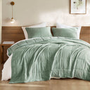 Mina - Full/Queen Waffle Weave Textured Quilt Set - Green