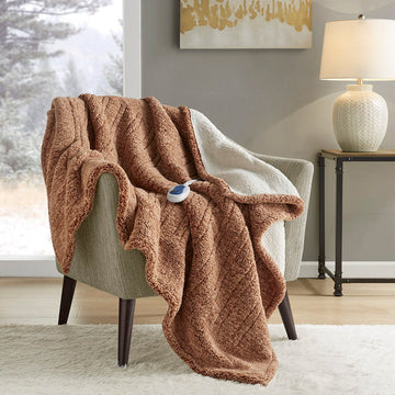 Marbled Sherpa - Heated Throw - Brown
