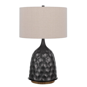 Metal Table Lamp With Brown Drum Shade - Gray