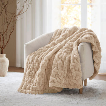 Ruched Fur - Throw - Tan