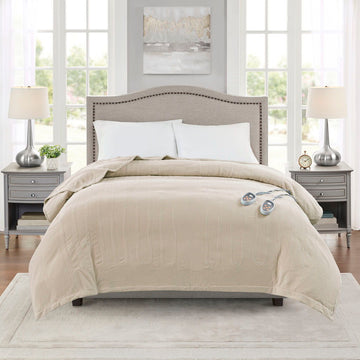Electric Micro Fleece - Twin Heated Blanket - Beige