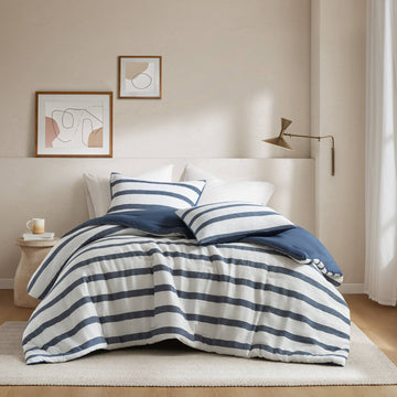 Merritt - Full/Queen Yarn-Dyed Striped Comforter - Blue