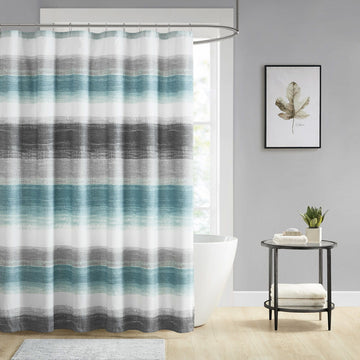 Saben - Stripe Print Shower Curtain - Aqua / Gray