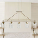 Curiana - 5-Light Linear Chandelier With Textured Glass Shades - Antique Brass
