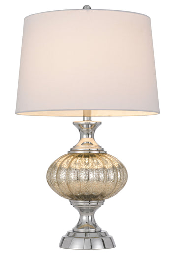Metal Table Lamp With White Empire Shade - Silver Metallic