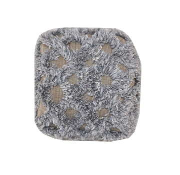 Wool Cotton Blend Cube Geometric Pouf Ottoman - Natural And Gray