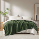 Waffle Weave - Full/Queen Cotton Blanket - Olive Green