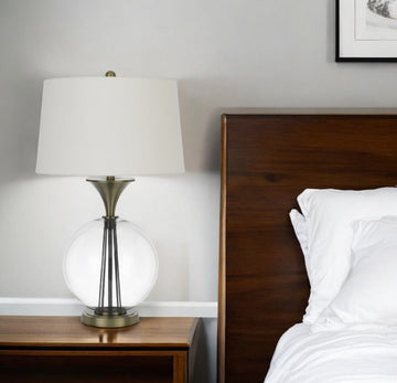 Metal Globe Table Lamp With White Empire Shade - Bronze