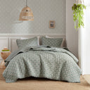 Linwood - King/California King 3 Piece Ruffle Printed Quilt Set - Sage Green