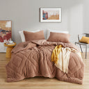 Kyla - King/California King Double Diamond Quilted Teddy Comforter Set - Brown