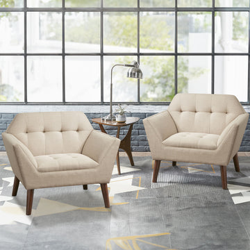 Newport - Wide Mid-Century Modern Lounge Chair (Set of 2) - Beige