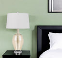 Metal Round Table Lamp With White Drum Shade - Nickel