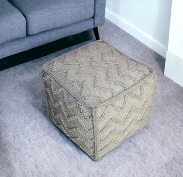 Wool Cotton Blend Cube Chevron Pouf Ottoman - Gray