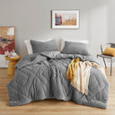 Kyla - King/California King Double Diamond Quilted Teddy Comforter Set - Gray