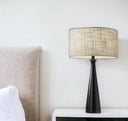Metal Geo Triangle Table Lamp With Beige Drum Shade - Black