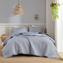 Linwood - Queen 3 Piece Ruffle Printed Quilt Set - Blue