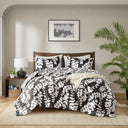 Aria - Full/Queen Floral Print Reversible Comforter Set - Black