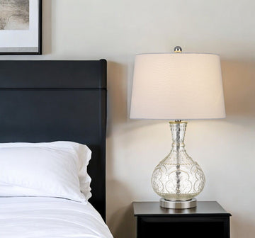 Metal Round Table Lamp With Shade - Clear White