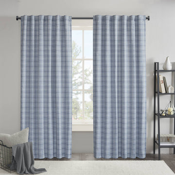 Anaheim - 50x108" Plaid Rod Pocket And Back Tab Curtain Panel With Fleece Lining - Denim Blue