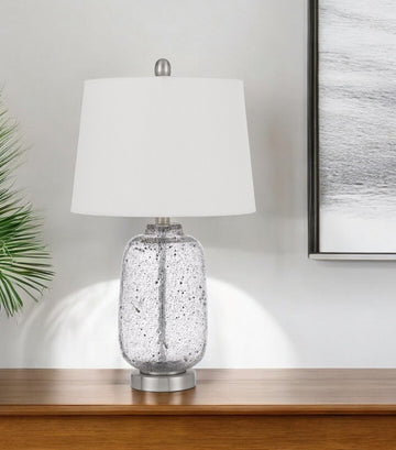 Metal Cylinder Table Lamp With White Empire Shade - Nickel
