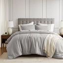 Mina - Full/Queen Waffle Weave Textured Comforter Set - Light Gray