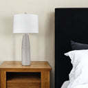 Ceramic Table Lamp With White Drum Shade - Light Gray