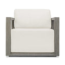 Uttermost Remsen Outdoor Lounge Chair – weathered gray mahogany frame with oyster white Sunbrella cushions