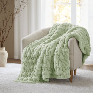 Ruched Fur - Throw - Sage Green