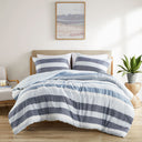 Blake - Twin/Twin Long Stripe Textured Print Comforter Set - Navy/Blue
