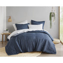 Camden - King Chambray Print Microfiber Comforter Set With Bed Sheets - Navy