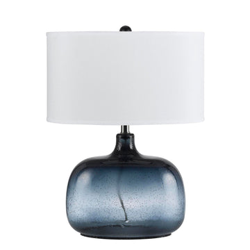 Glass Table Lamp With White Novelty Shade - Dark Blue