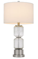 28" Metal Table Lamp With White Drum Shade - Nickel