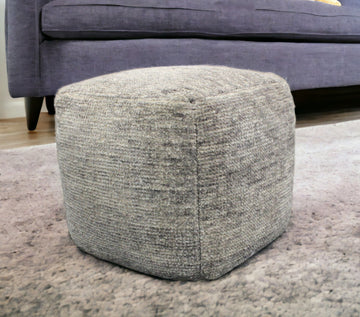 Wool Cube Pouf Ottoman - Gray