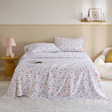 Cozy Soft - Full 100% Flannel Pigment Printed Sheet Set - Happy Bows