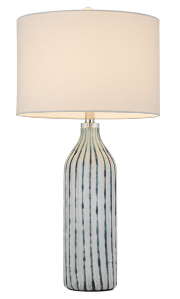 Glass Table Lamp With White Drum Shade - Aqua And Gray