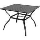 37" x 37" x 28" Square Metal Outdoor Dining Table With Umbrella Hole - Black