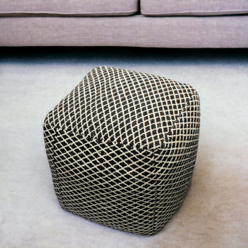 Wool Cube Geometric Pouf Ottoman - Black And Ivory