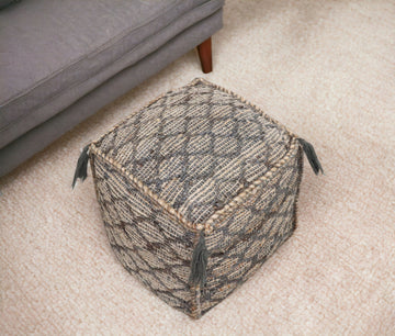 Jute Cube Trellis Pouf Ottoman - Natural Gray And Taupe