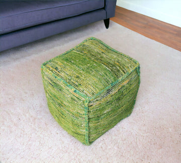 Recycled Silk And Cotton Blend Cube Pouf Ottoman - Green