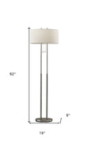 Brushed Task Floor Lamp With Fabric Drum Shade - Silver / White - HomeRoots - Floor Lamps - Elite Enclave Home