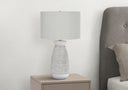 Ceramic Round Table Lamp With Gray Drum Shade - Gray And White - HomeRoots - Table Lamps - Elite Enclave Home