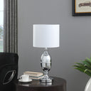 Metal Urn Table Lamp With White Drum Shade - Silver