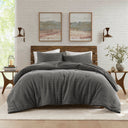 Lyon - 3 Piece Full/Queen Waffle Washed Comforter Set - Charcoal