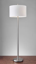Two Light Traditional Shaped Floor Lamp White Drum Shade - Silver White - HomeRoots - Floor Lamps - Elite Enclave Home
