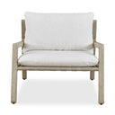Uttermost Strapped Outdoor Lounge Chair – cerused wheat mahogany frame with taupe back straps and ivory Sunbrella cushions