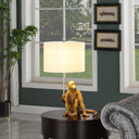 Sitting Monkey Table Lamp With White - Antiqued Gold