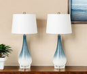 Glass Table Lamps With White Empire Shade (Set of 2) - Blue And White
