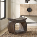 Uttermost Connor Walnut Accent Stool – handcrafted reclaimed elm wood with scooped walnut seat and natural grain